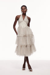 Cayla Noktalı File Askılı Uzun Elbise